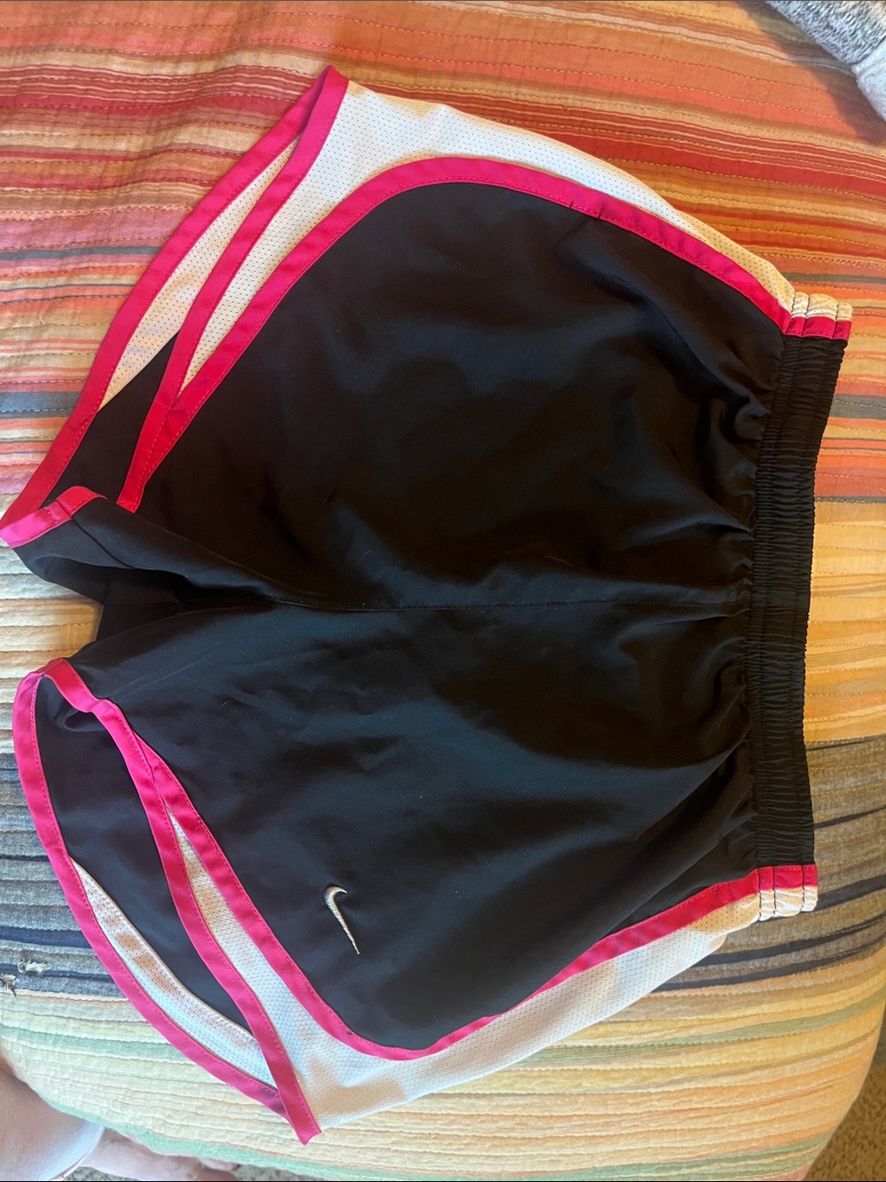 Nike Black Athletic Shorts with Pink Trim and White Mesh